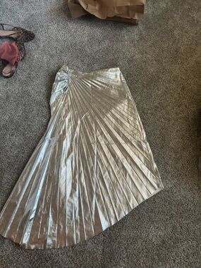 A.L.C. Metallic Silver Asymmetrical Pleated Skirt